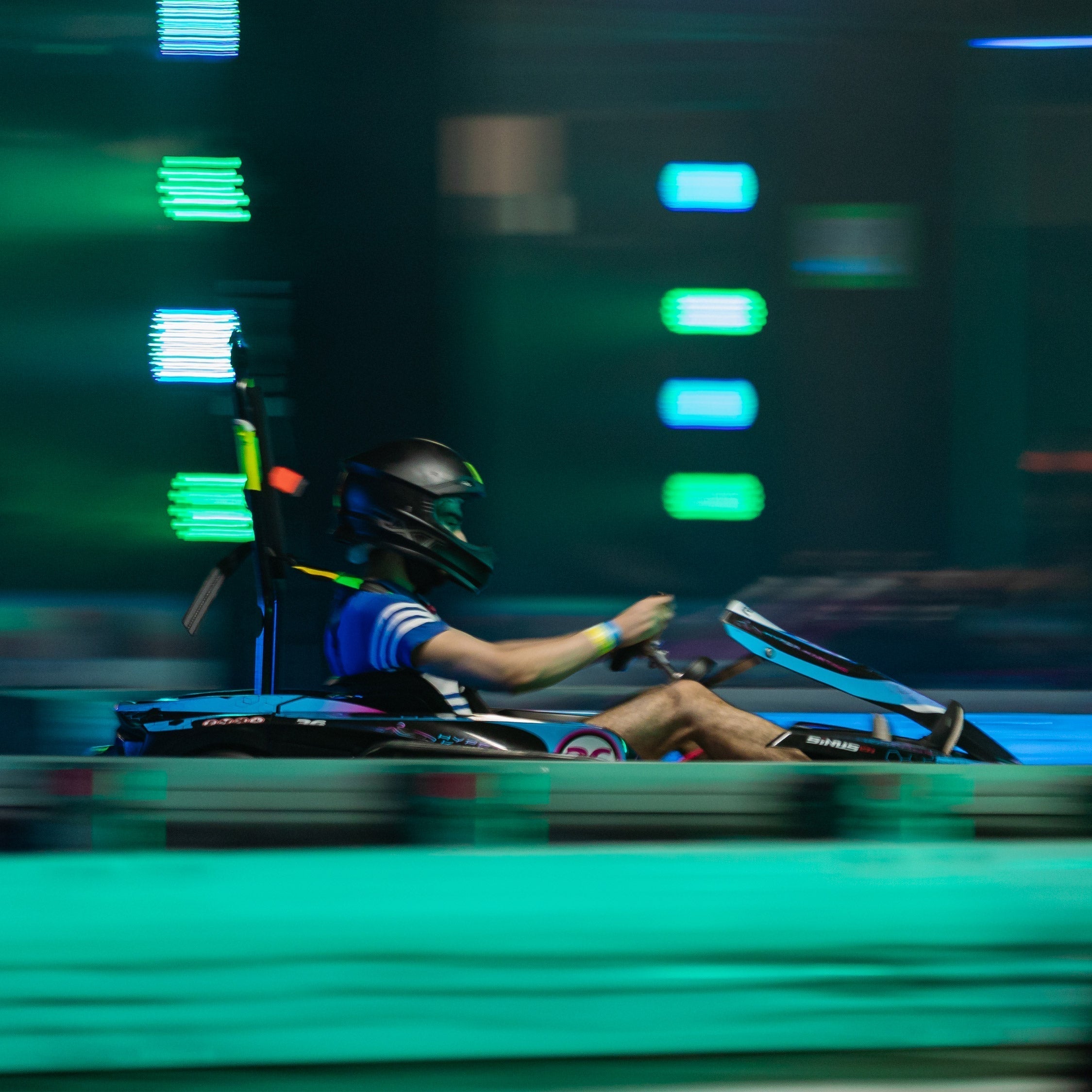 Fast racing in kart on track